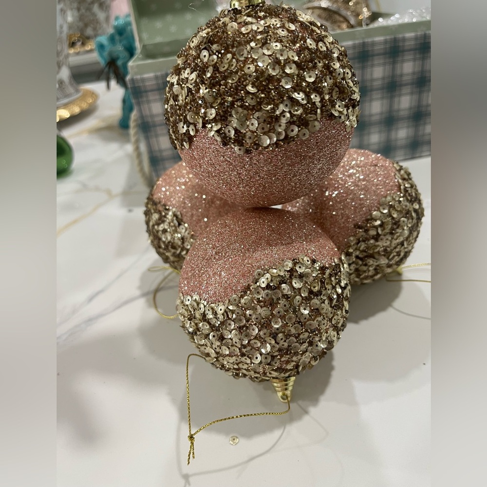 Macy's Pink and Gold Sequin Ornaments